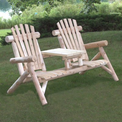 Lakeland Mills Outdoor Patio Northern White Cedar Log Tete-A-Tete Chair, Natural
