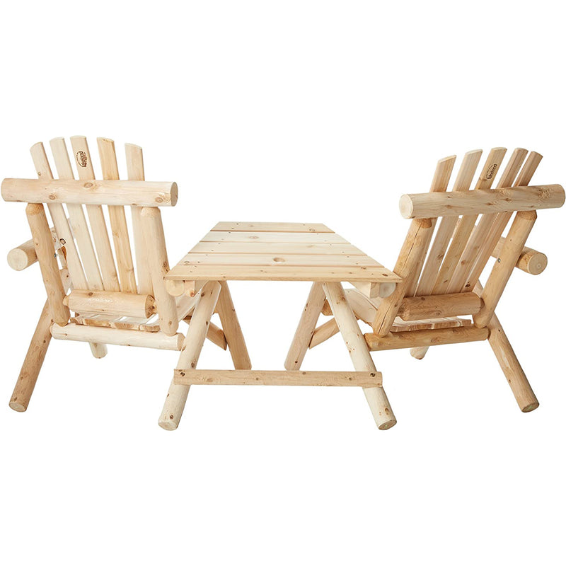 Lakeland Mills Rustic Outdoor Patio White Cedar Log Visa Tete Chairs, Natural
