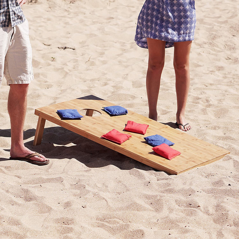 GoSports Regulation Size Cornhole Bean Bag Backyard Lawn Game, Bamboo (Open Box)