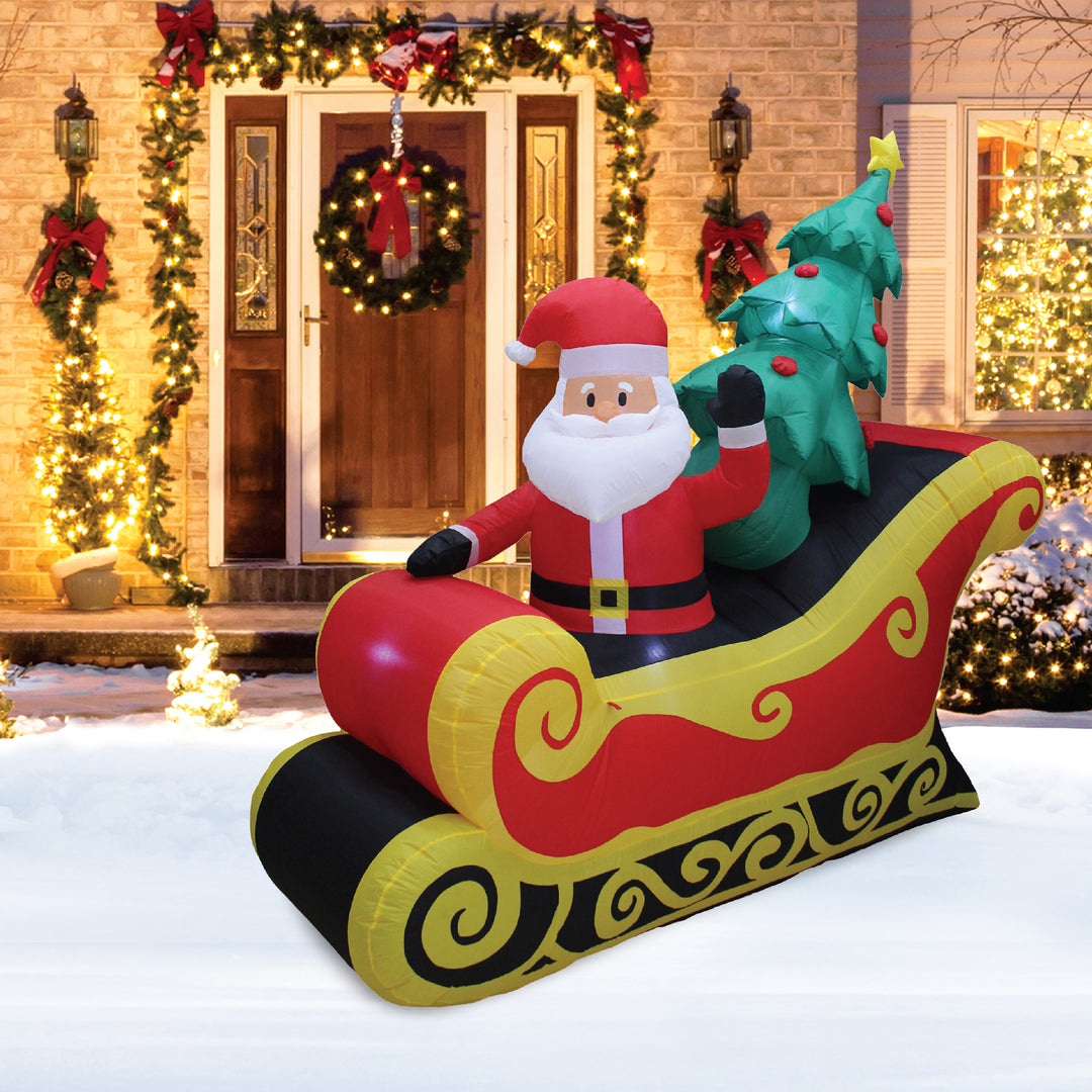 A Holiday Company 7 Ft Inflatable Santa on Sleigh Holiday Lawn Decoration (Used)