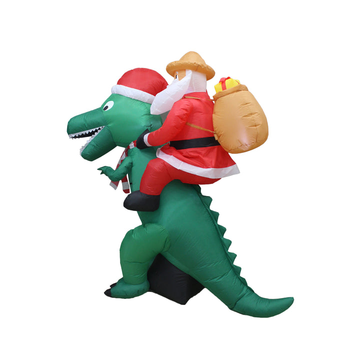 A Holiday Company 6' Tall Inflatable Santa on Dinosaur Holiday Decoration (Used)