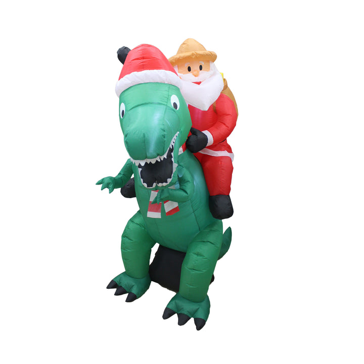 A Holiday Company 6' Tall Inflatable Santa on Dinosaur Holiday Decoration (Used)