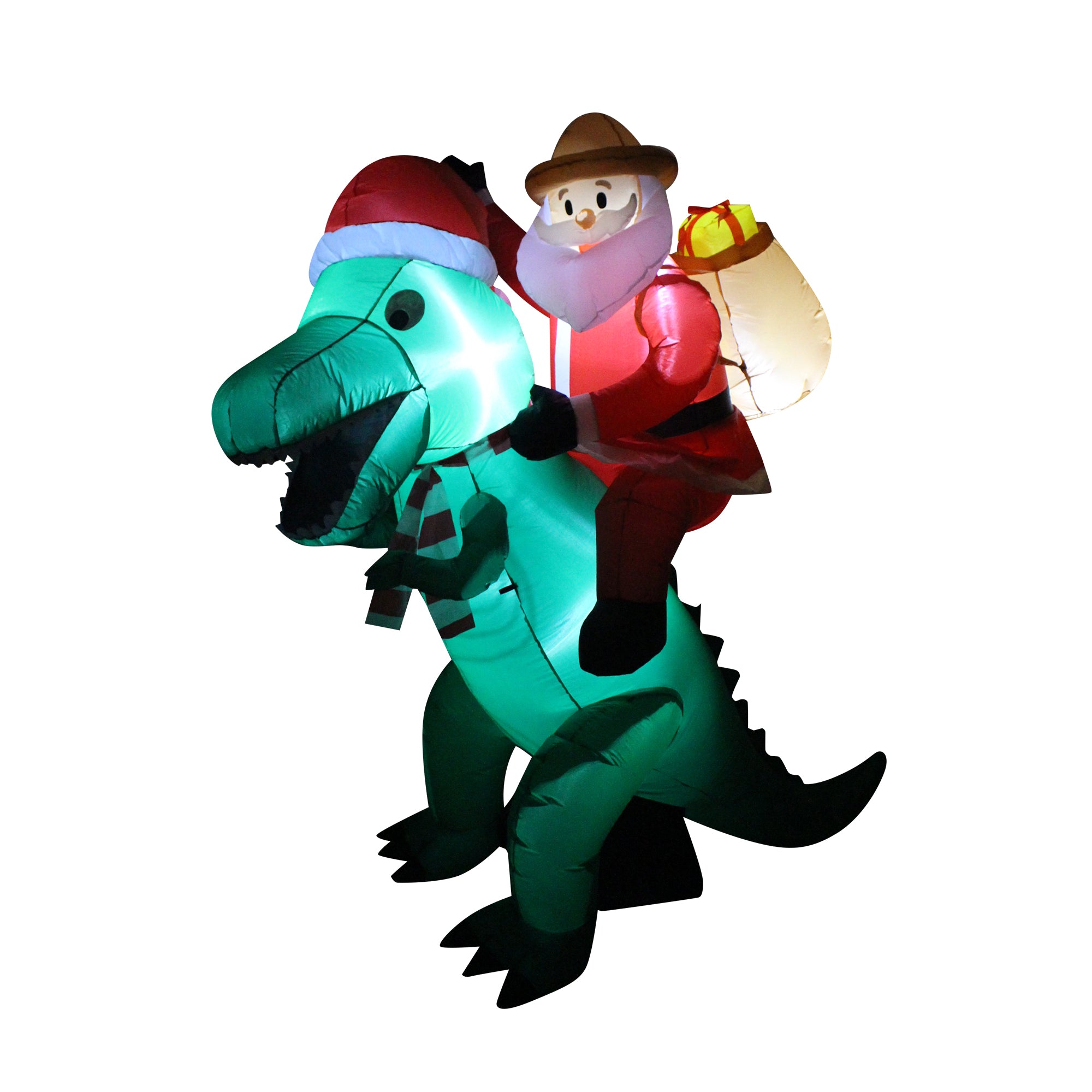 A Holiday Company 6' Tall Inflatable Santa on Dinosaur Holiday Decoration (Used) - VMInnovations