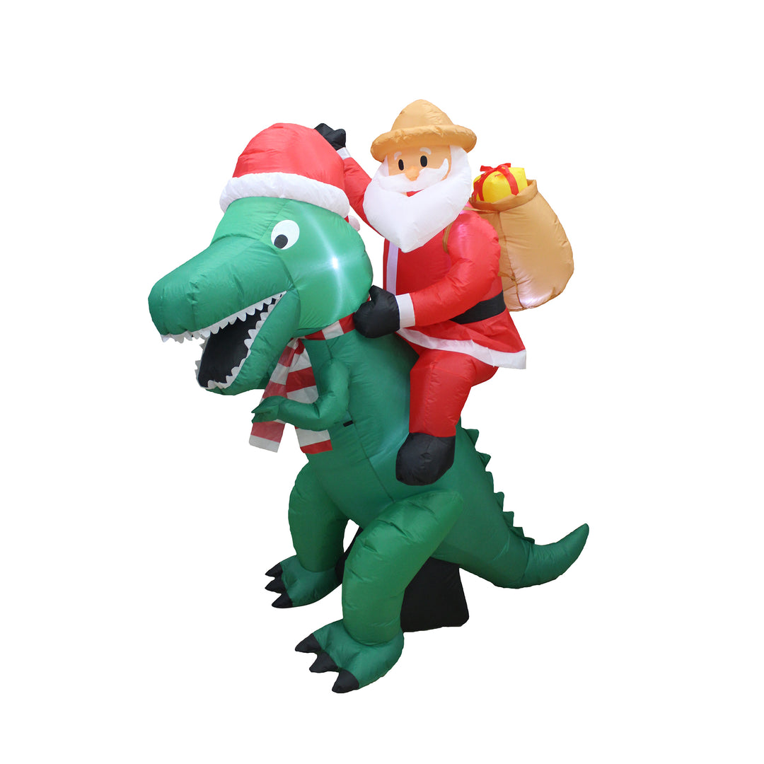 A Holiday Company 6' Tall Inflatable Santa on Dinosaur Holiday Decoration (Used)