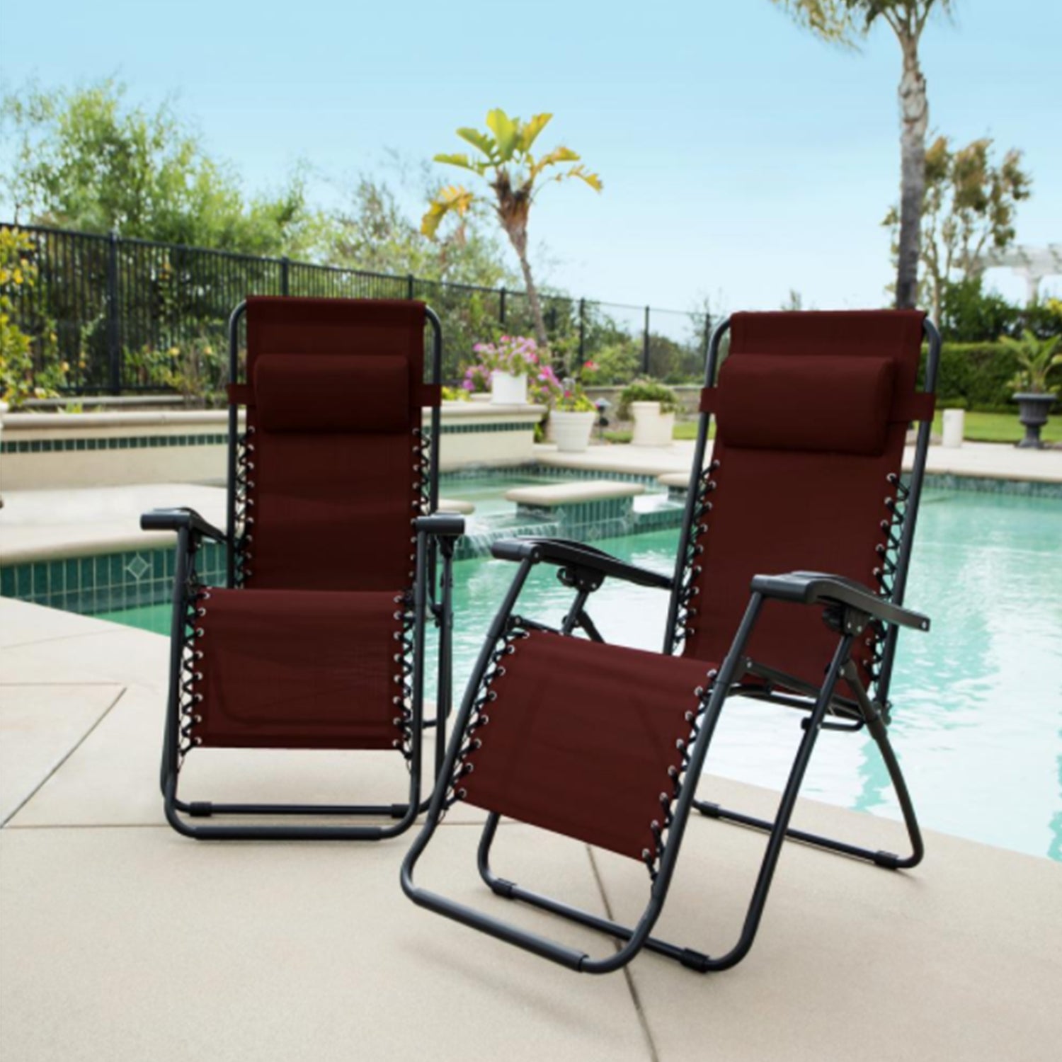 Caravan Sports Zero Gravity Recliner Indoor and Outdoor Chair, Burgundy (Pair) - VMInnovations