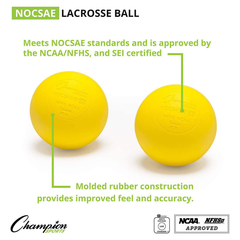 Champion Sports 12 Pack Rubber Bulk Lacrosse Regulation Balls, Yellow (Open Box)