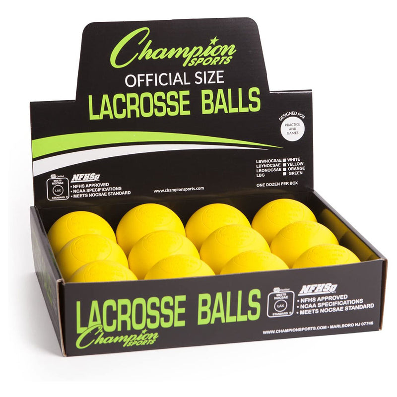 Champion Sports 12 Pack Rubber Bulk Lacrosse Regulation Balls, Yellow (Open Box)