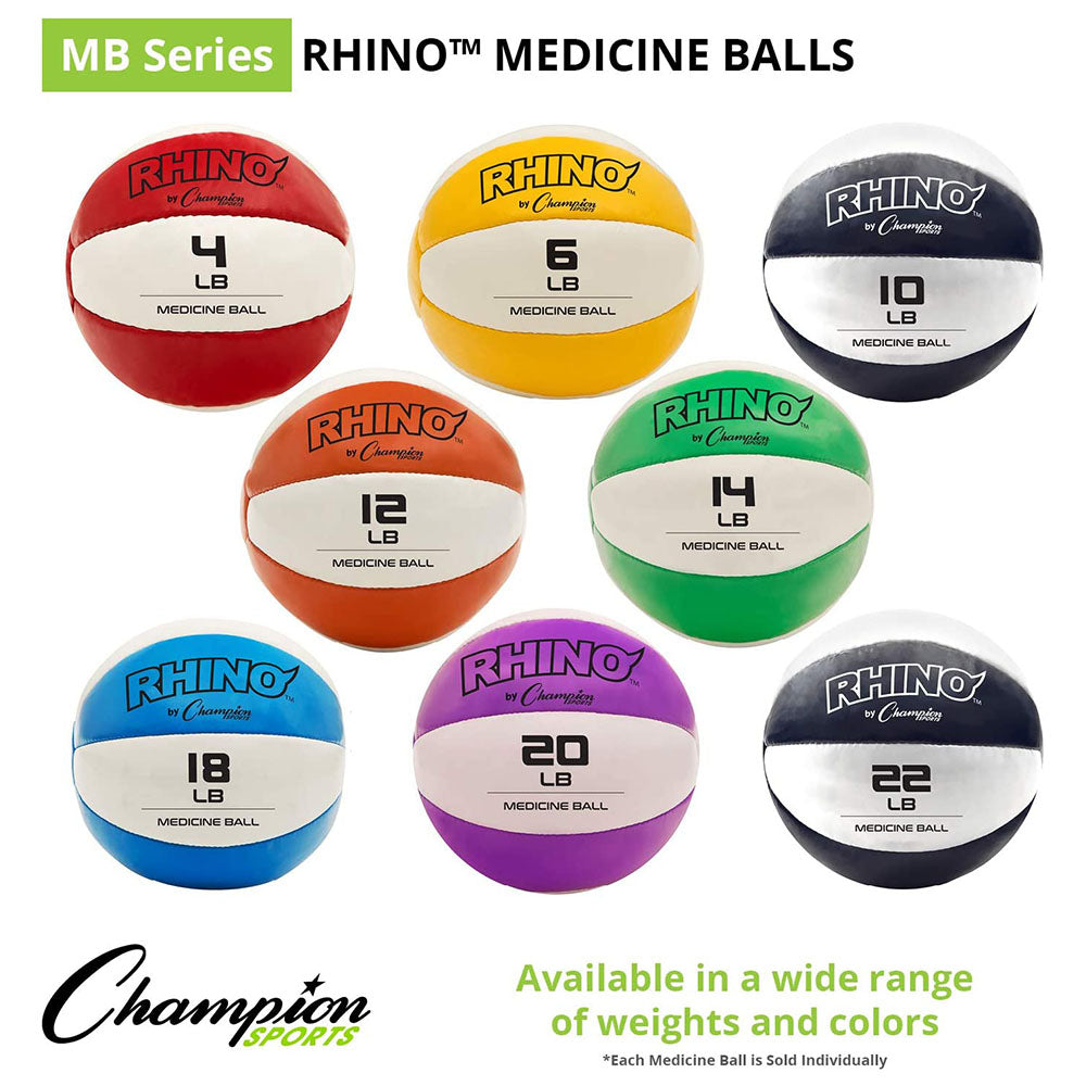 Champion Sports Rhino 14 Pound Non Slip Leather Exercise Medicine Ball, Green