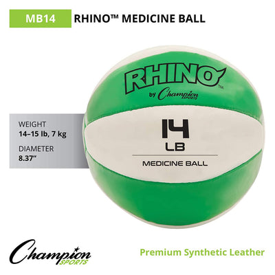 Champion Sports Rhino 14 Pound Non Slip Leather Exercise Medicine Ball, Green