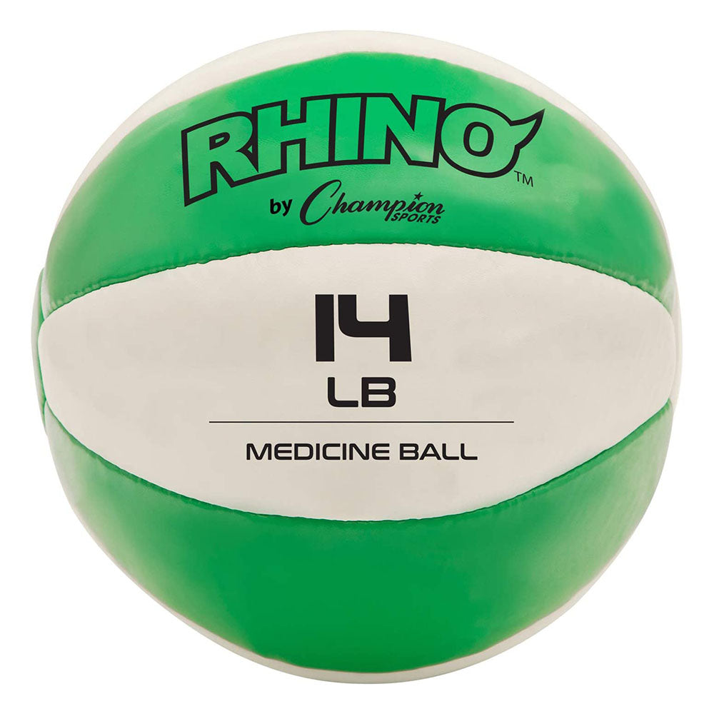 Champion Sports Rhino 14 Pound Non Slip Leather Exercise Medicine Ball, Green