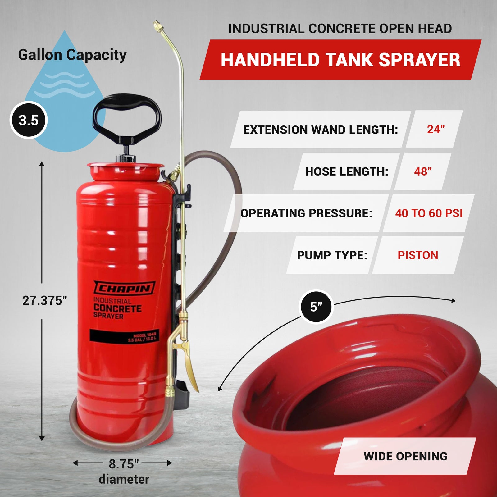 Chapin 3.5Gal Tri Poxy Industrial Concrete Open Head Handheld Sprayer(For Parts) - VMInnovations