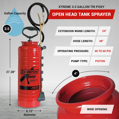 Chapin Xtreme 3.5 Gallon Tri Poxy Industrial Concrete Open Head Tank Sprayer