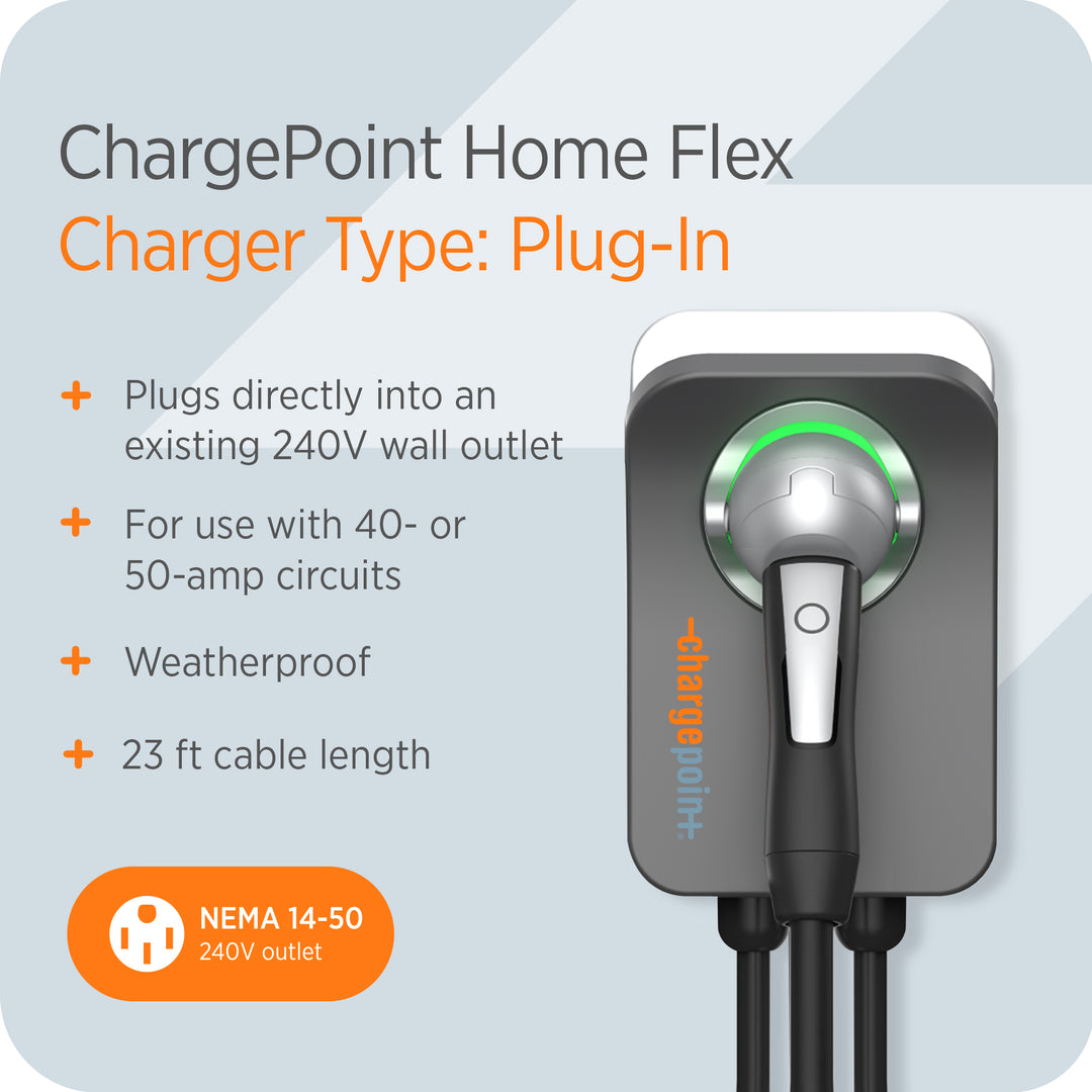 ChargePoint Home Flex Level 2 EV Charger NACS, NEMA 14-50 Outlet Charge Station