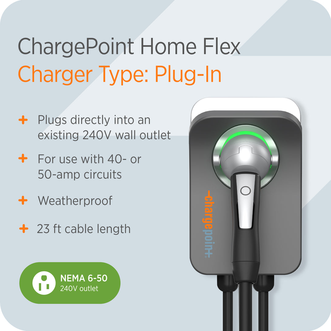 ChargePoint Home Flex Level 2 EV Charger NACS, NEMA 6-50 Outlet Charge Station