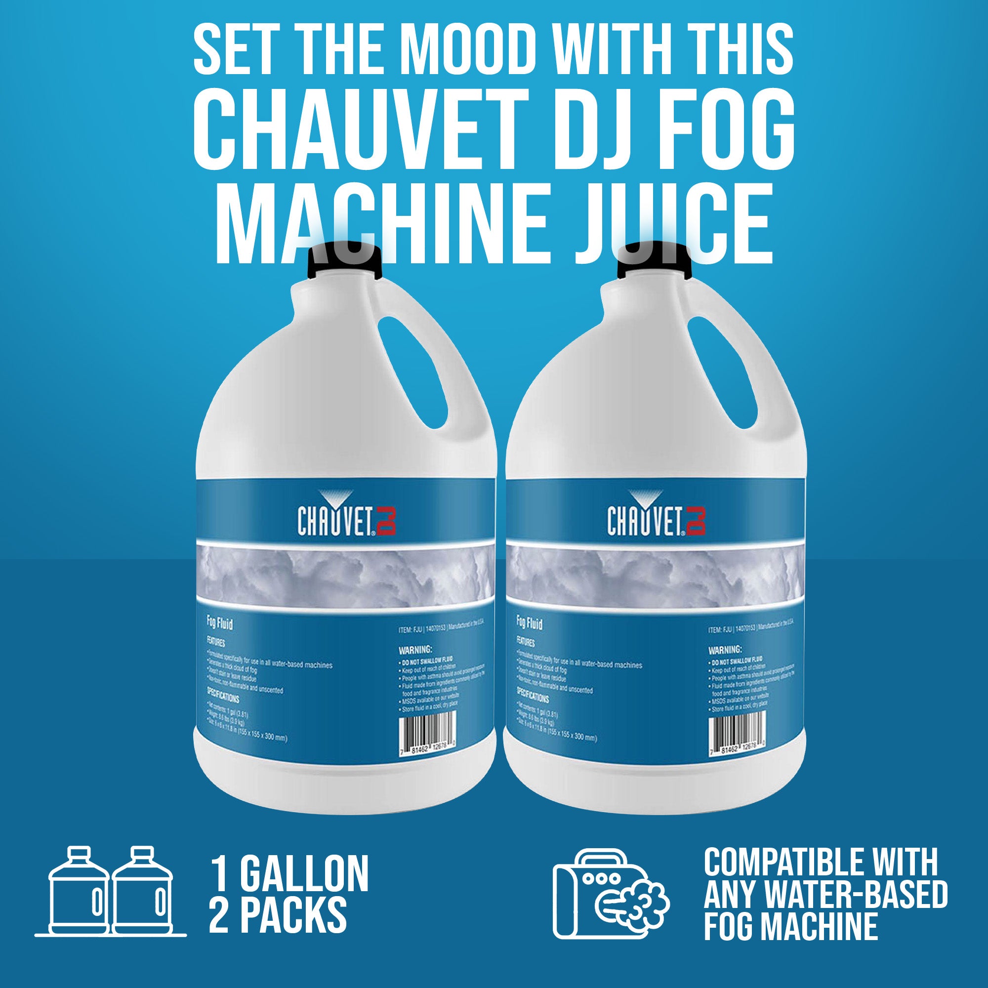 Chauvet DJ 1 Gallon Bottle of Fog Smoke Juice Fluid for Fog Machines (2 Pack) - VMInnovations