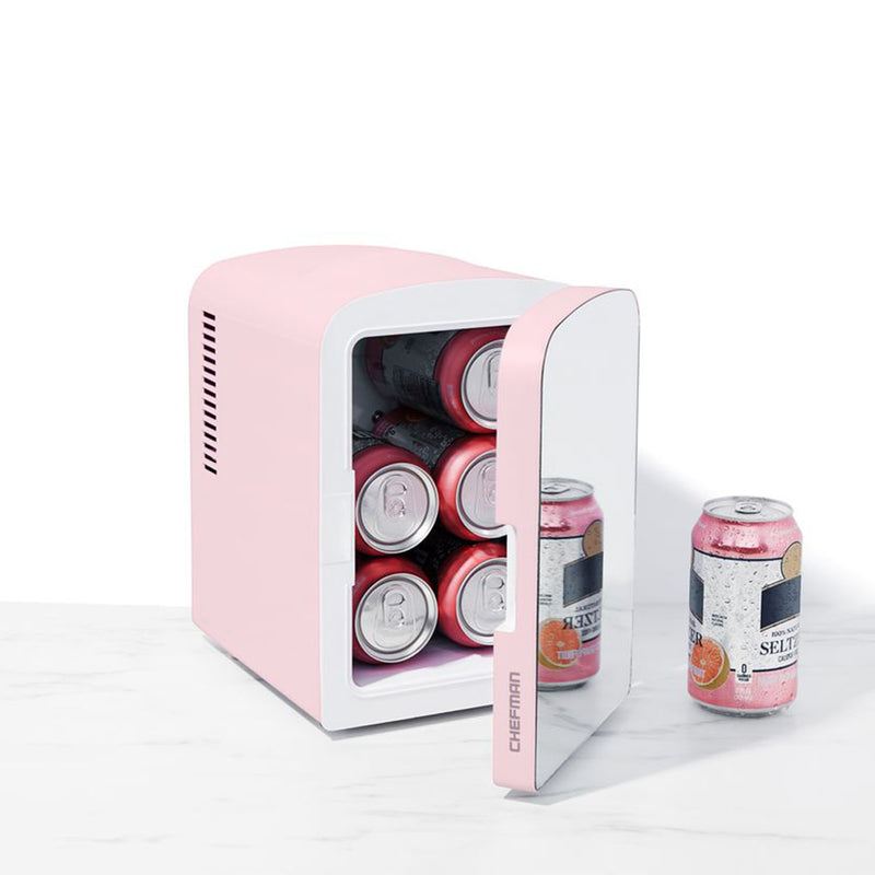 Chefman Portable Mirrored Personal Makeup & Skincare Mini Fridge, 4 Liter, Pink