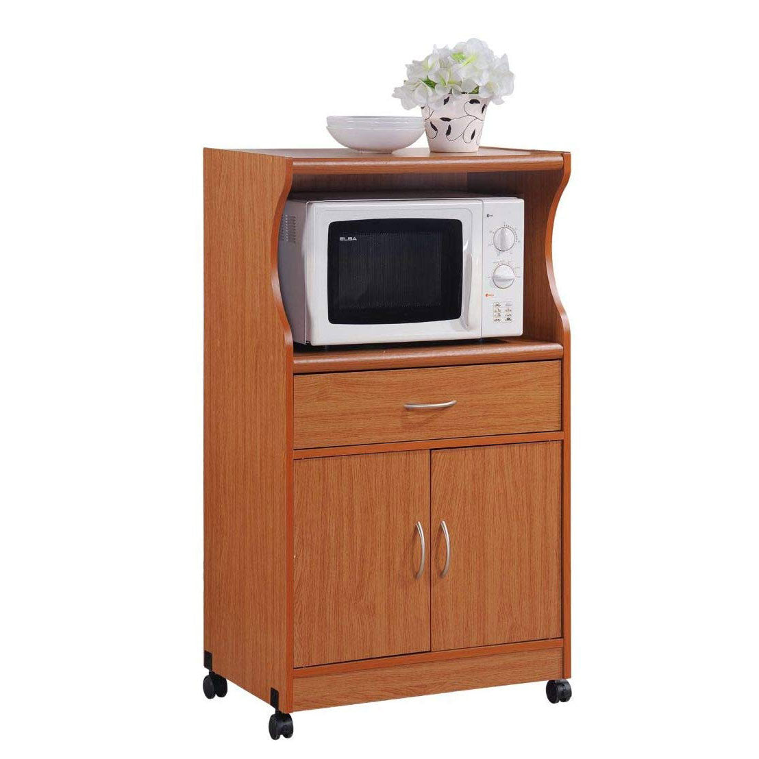 Hodedah Wheeled Kitchen Microwave Cart with Drawer and Cabinet Storage(Open Box)