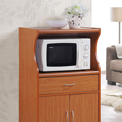 Hodedah Wheeled Kitchen Microwave Cart with Drawer and Cabinet Storage(Open Box)
