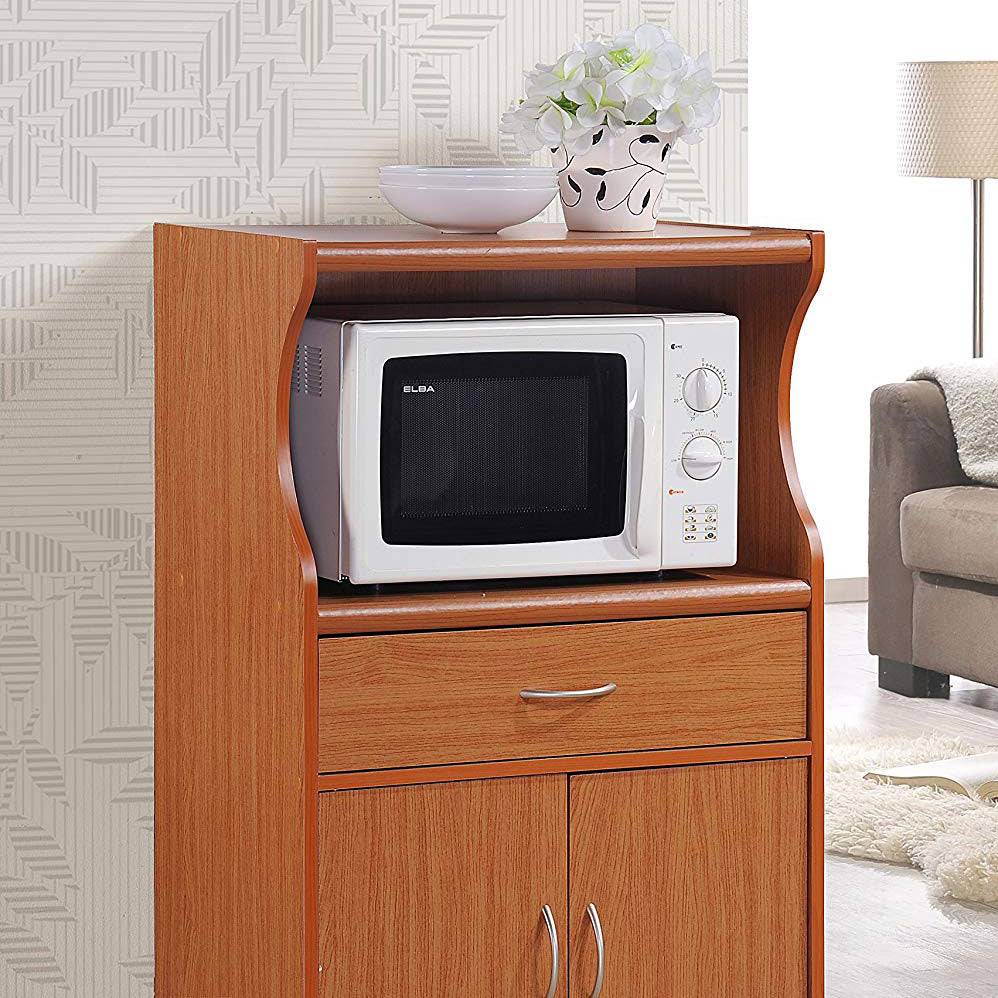 Hodedah Wheeled Kitchen Microwave Cart with Drawer and Cabinet Storage(Open Box)