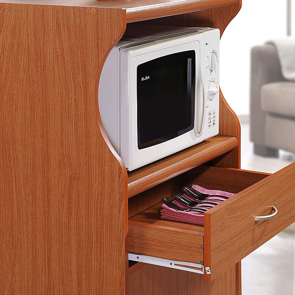 Hodedah Wheeled Kitchen Microwave Cart with Drawer and Cabinet Storage(Open Box)