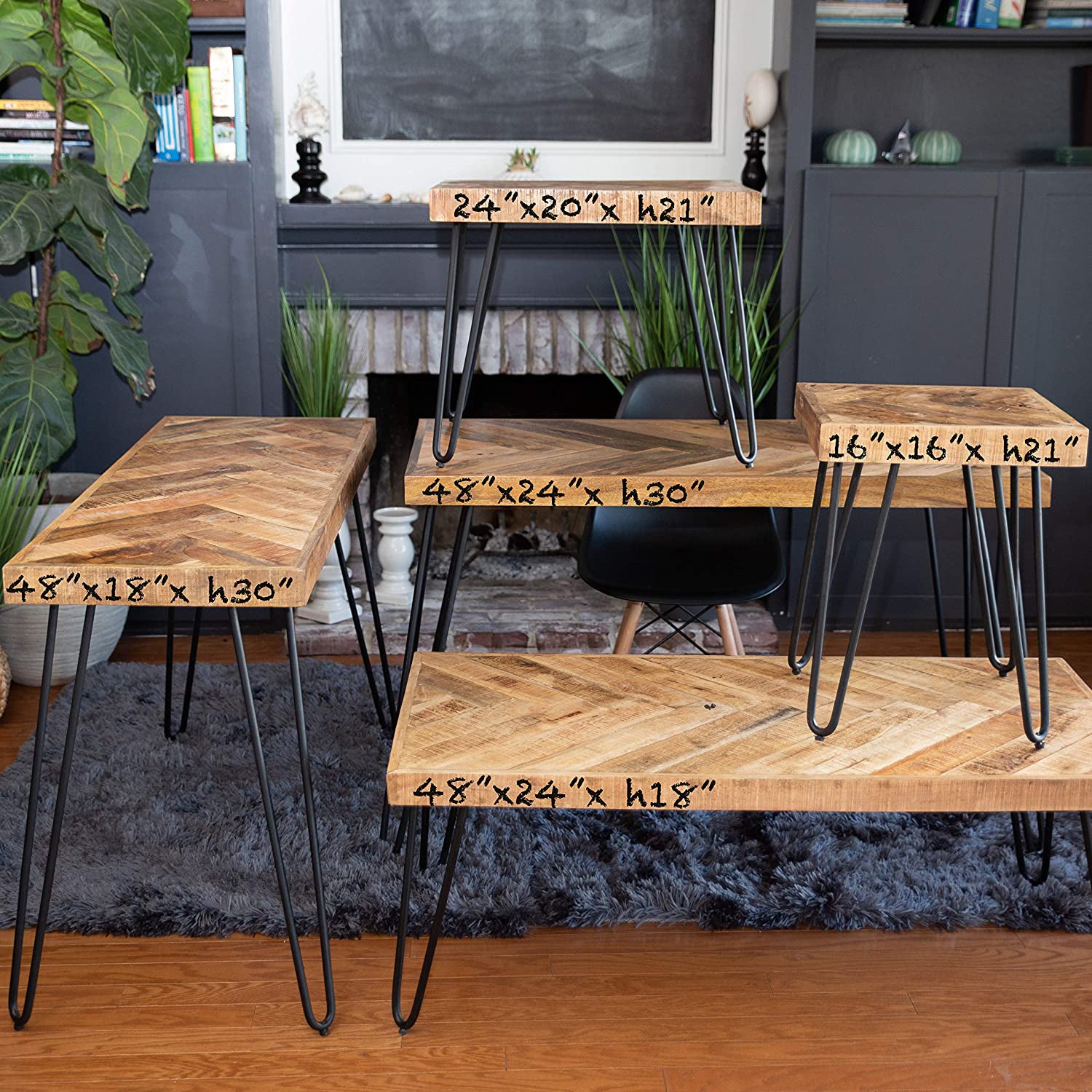 Mindful Living Rustic Mid Century Modern Wood & Iron Chevron Desk (For Parts)