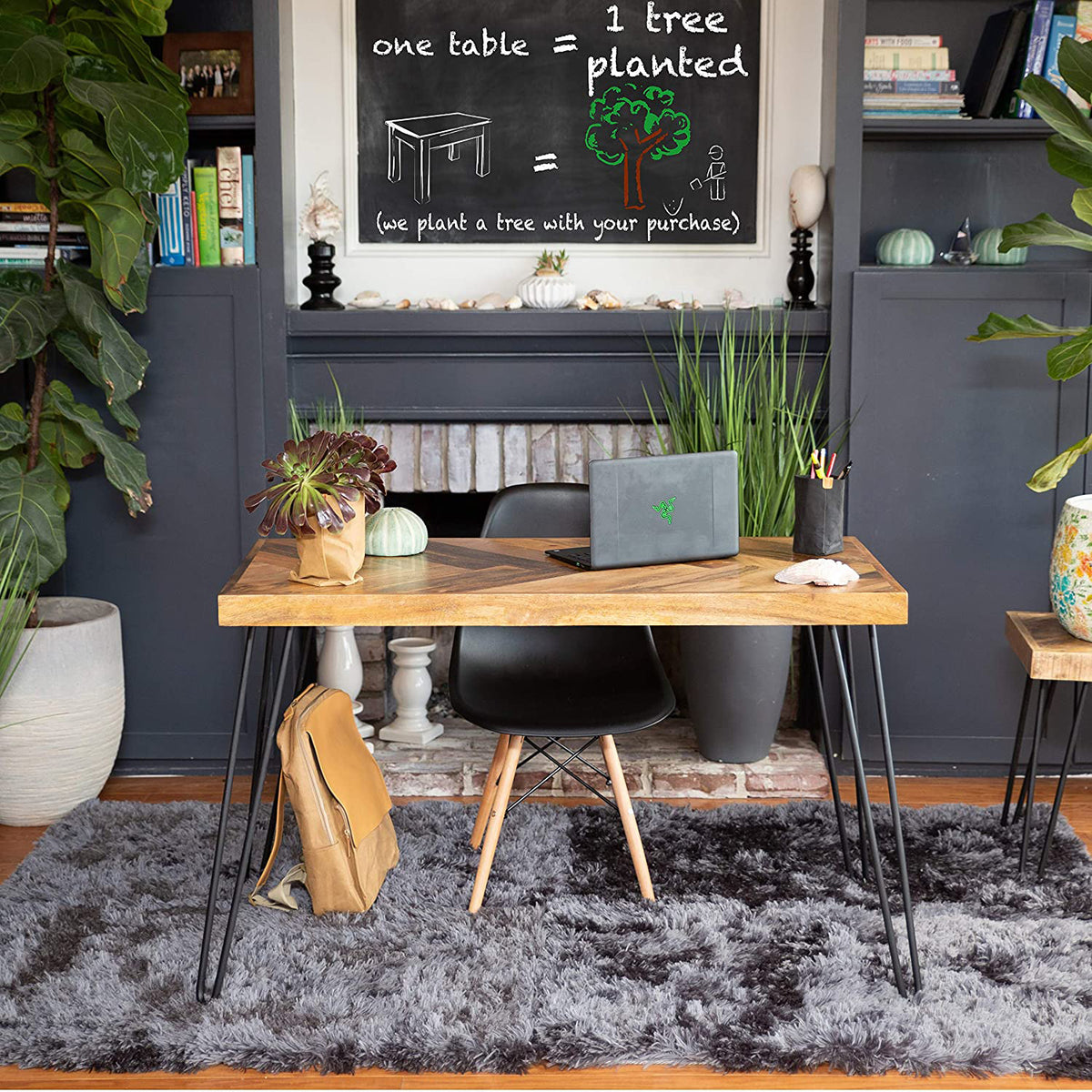 Mindful Living Rustic Mid Century Modern Wood & Iron Chevron Desk (For Parts)