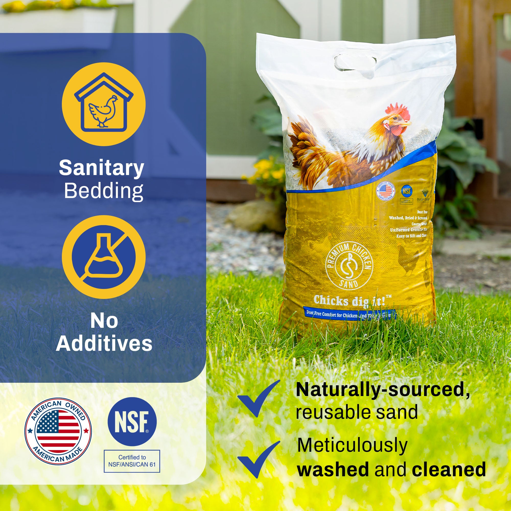 Premium Chicken Sand, Odor Eliminating Bedding for Coops, 50 Lb Bag, 8 Pack