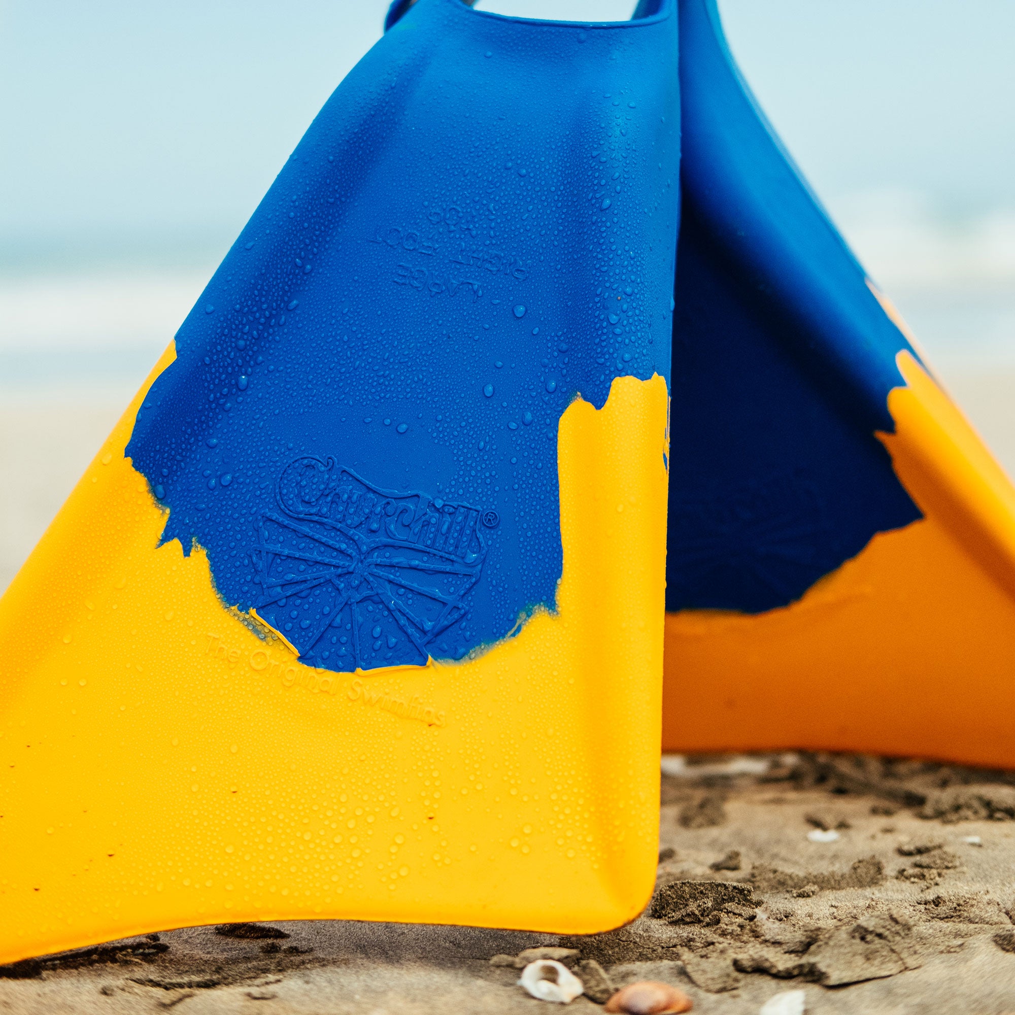 Churchill Makappuu Adult Unisex Rubber Swim Fins, Blue/Orange, X-Large(Open Box)