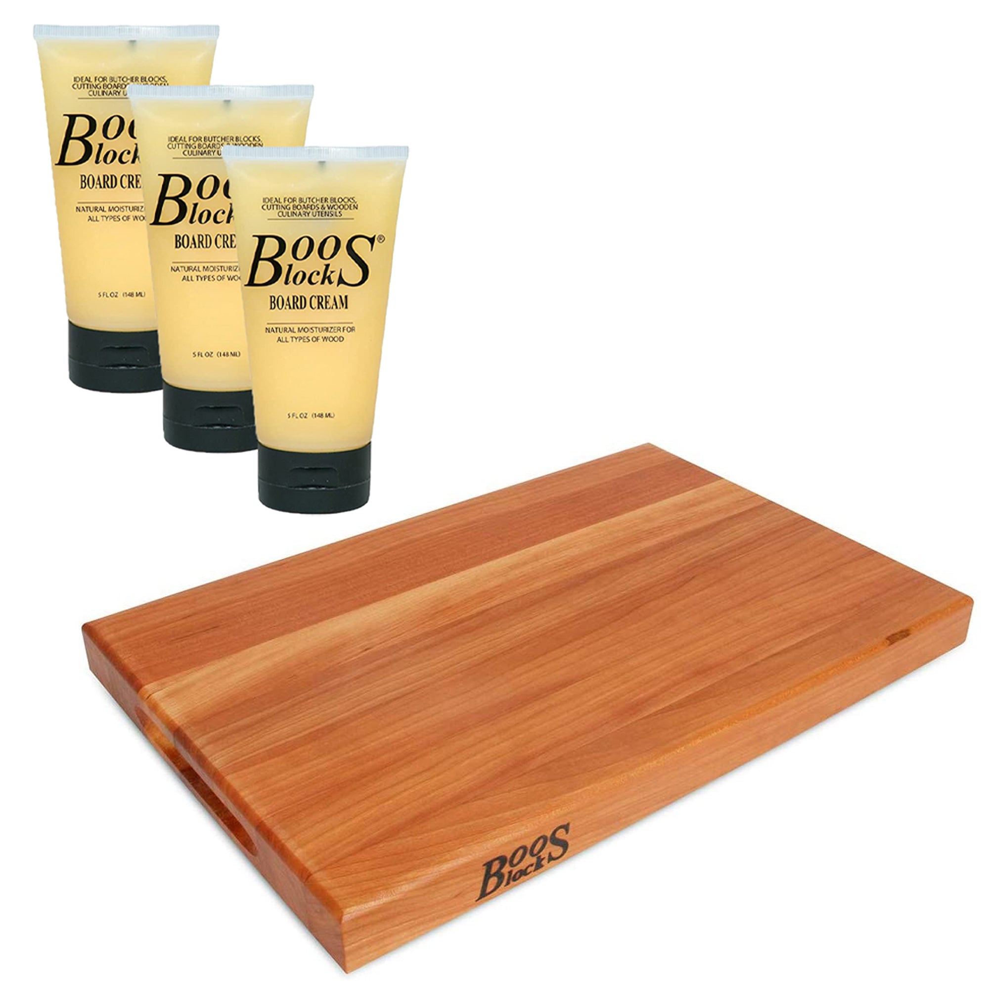 John Boos 18 Inch Cutting Board Block Bundle w/ Natural Moisture Cream (3 Pack)