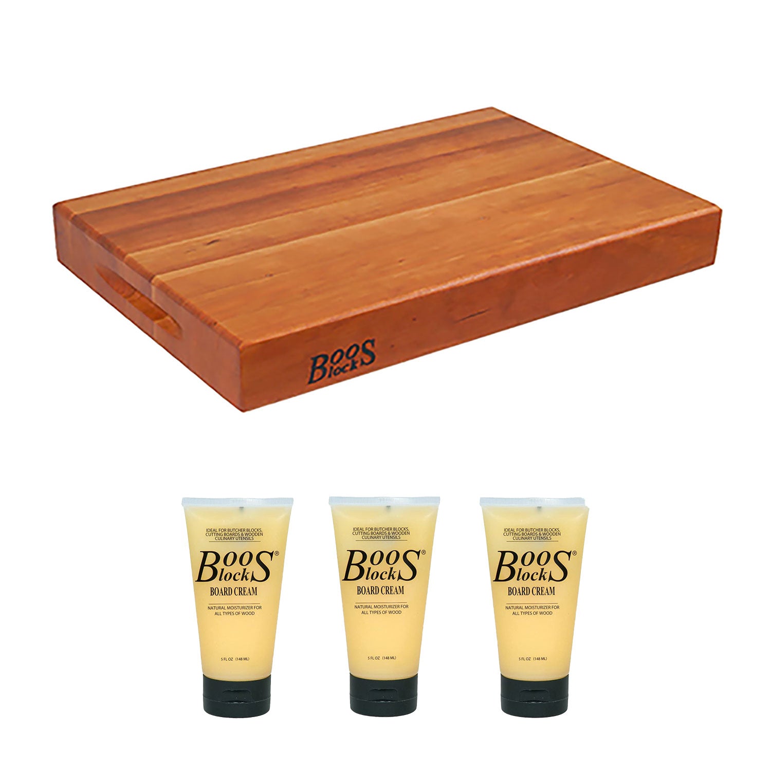 John Boos Cherry Wood Reversible Cutting Board and Care Cream, 5 Oz (3 Pack)