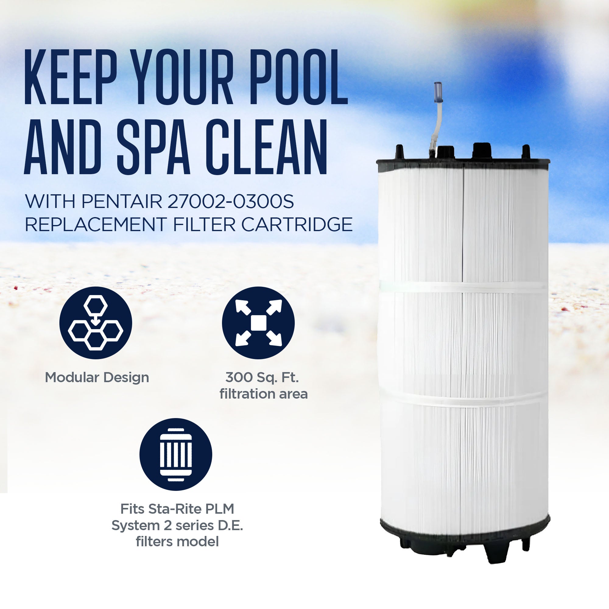 Pentair 27002-0300S Replacement Filter Cartridge for Sta Rite Pool Spa DE Filter - VMInnovations