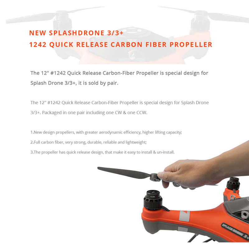 SwellPro 1242 Quick Release 12 In Carbon Fiber Propeller For SplashDrone, Black