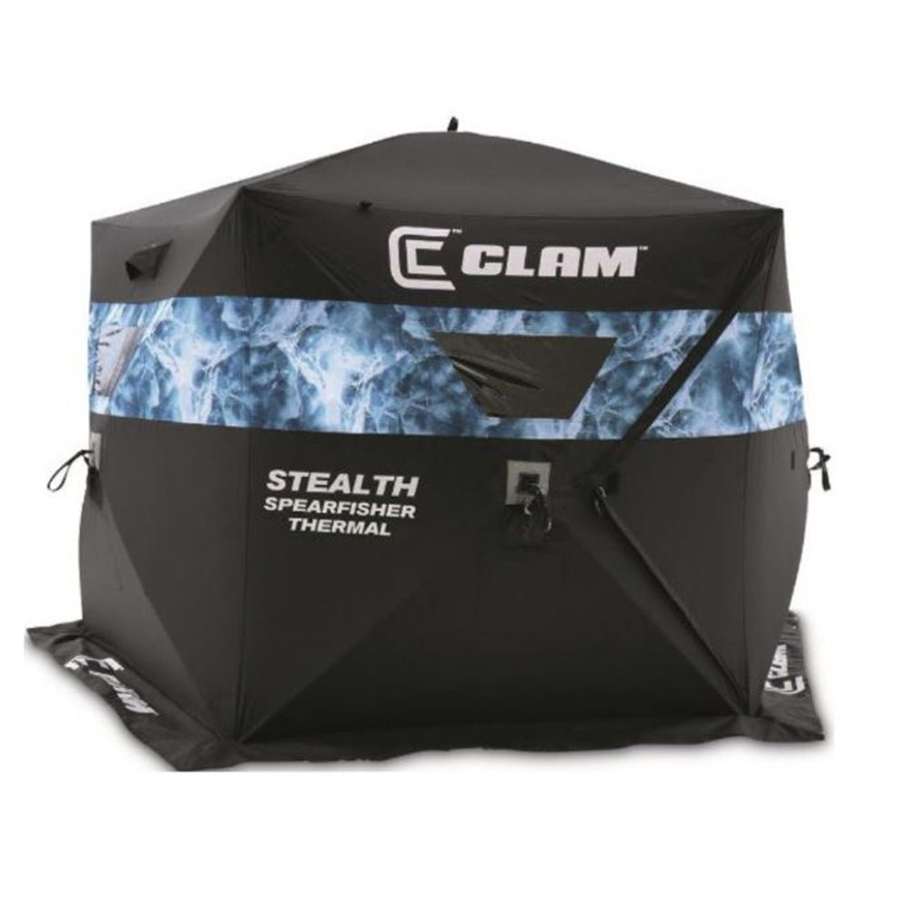 CLAM 10947 Stealth Spearfisher Thermal 9 Foot Pop Up Ice Fishing Shelter, Black - VMInnovations