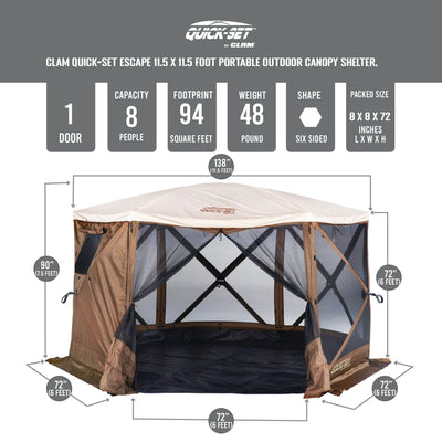 Clam Sky Camper Portable Gazebo Canopy, Brown (Open Box)