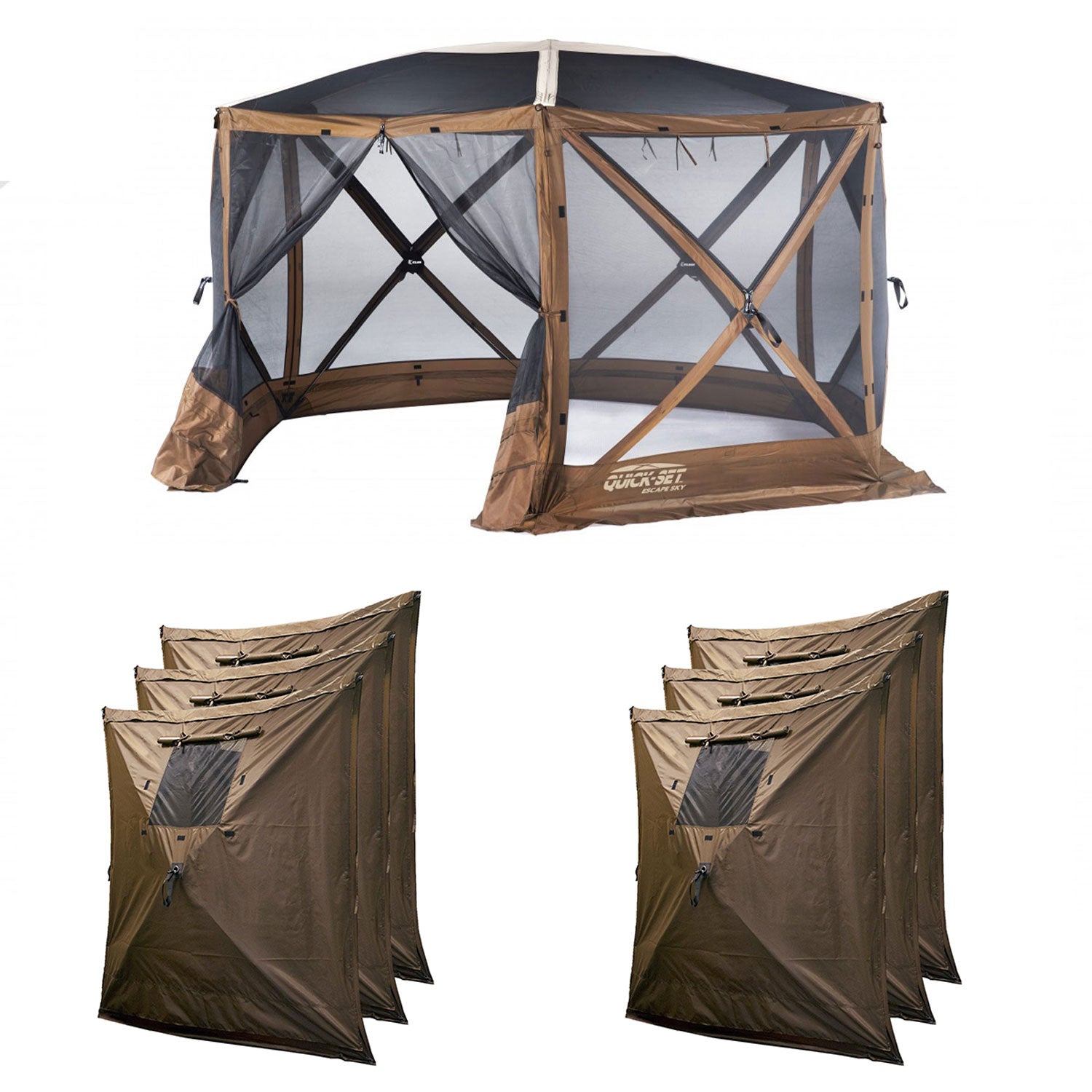 CLAM Quick-Set Escape Sky Screen Canopy Shelter + 6 Pack of Wind and Sun Panels - VMInnovations