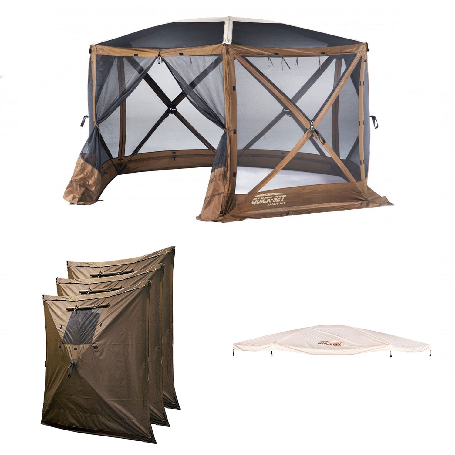 Clam Quick Set Escape Sky Screen Portable Gazebo, Wind and Sun Panels, Rain Fly - VMInnovations