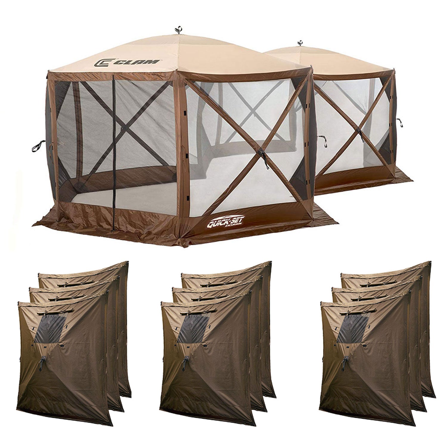 Clam Quick Set Excursion Canopy Screen Shelter + Wind & Sun Panels (9 Pack) - VMInnovations