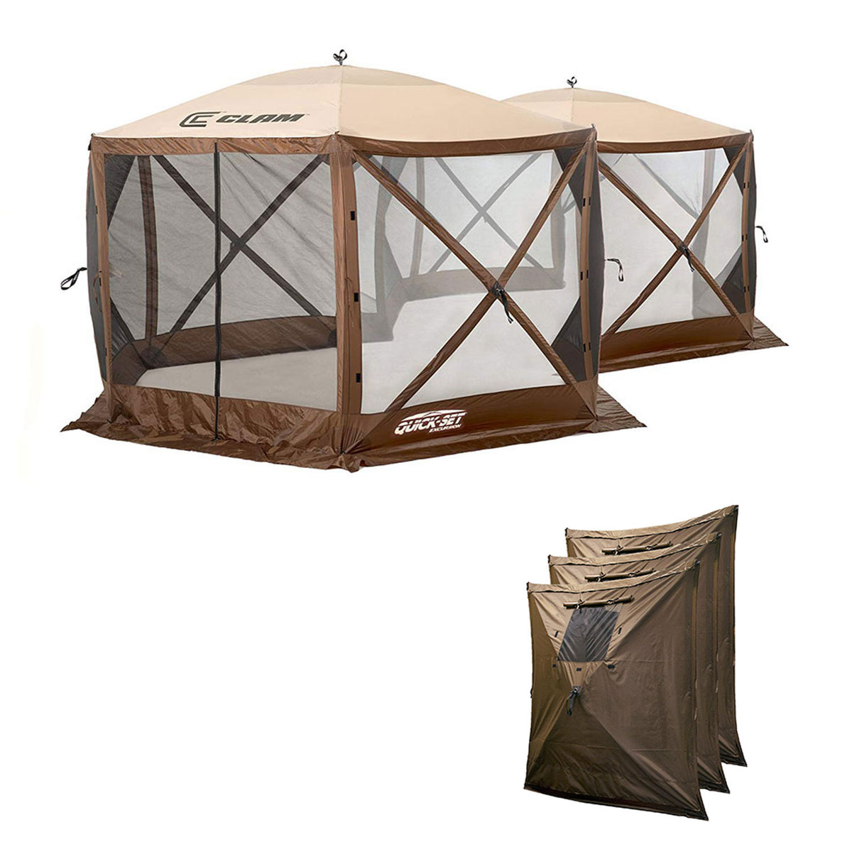 Clam Quick Set Excursion Canopy Screen Shelter + Wind & Sun Panels (3 Pack)