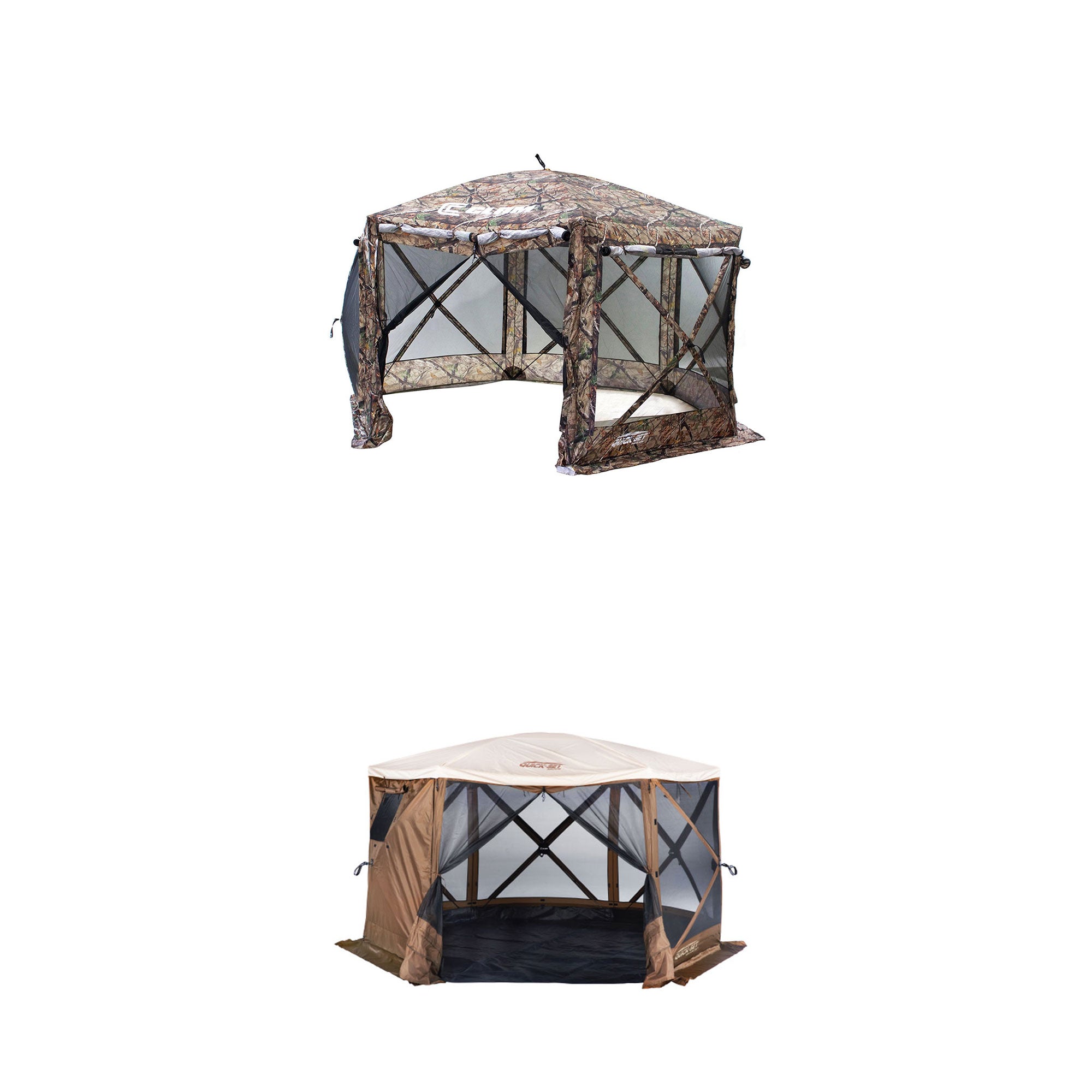 Clam Quick Set Portable Shelter Screen, Camo w/ Clam Quick Set Rain Fly, Tan