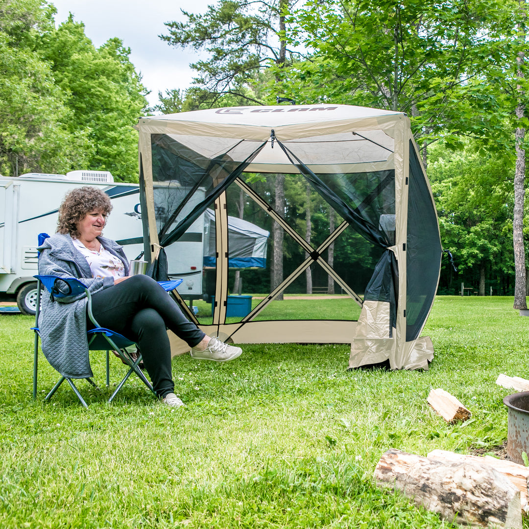 CLAM Quick-Set Traveler 6 x 6 Ft Portable Outdoor 4 Sided Canopy Shelter, Tan