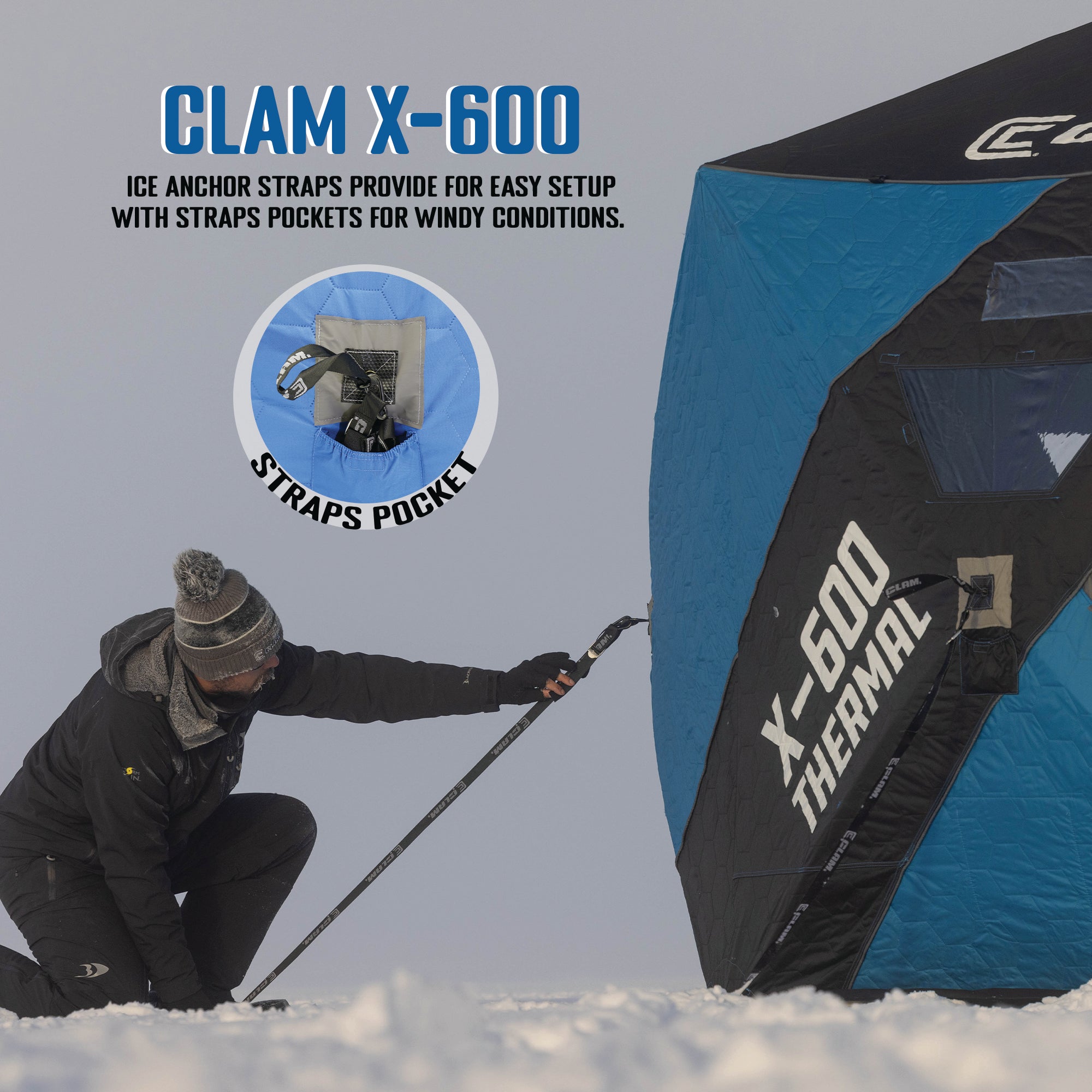 CLAM X-600 Portable 11.5 Ft 6 Person Pop Up Ice Fishing Thermal Hub Shelter Tent - VMInnovations