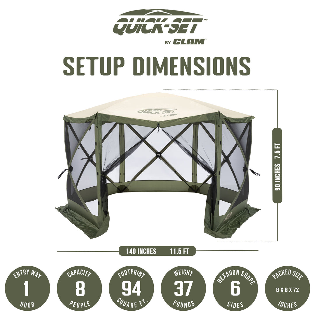 CLAM Quick-Set Escape 11.5 x 11.5 Ft Portable Outdoor Canopy Shelter, Green/Tan