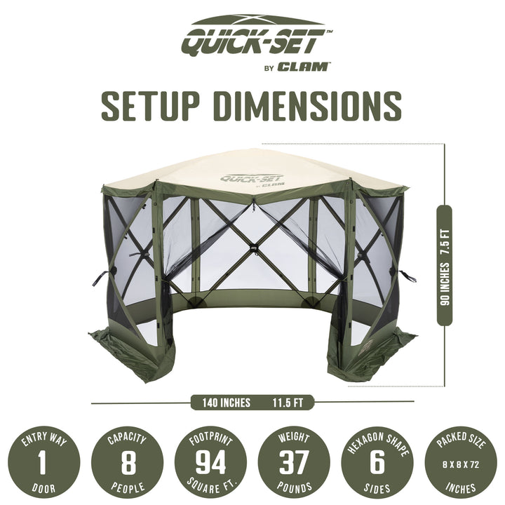 CLAM Quick-Set Escape 11.5 x 11.5 Ft Portable Canopy Shelter,Green/Tan(Open Box) - VMInnovations