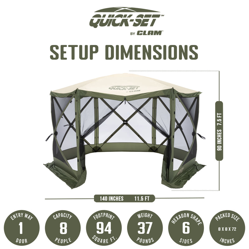 CLAM Quick-Set Escape 11.5 x 11.5 Ft Portable Canopy Shelter, Green/Tan (Used)