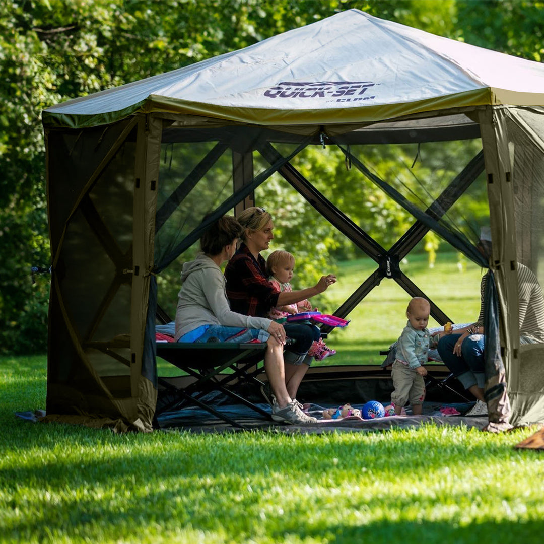 CLAM Quick-Set Escape 11.5 x 11.5 Ft Portable Outdoor Canopy Shelter, Green/Tan