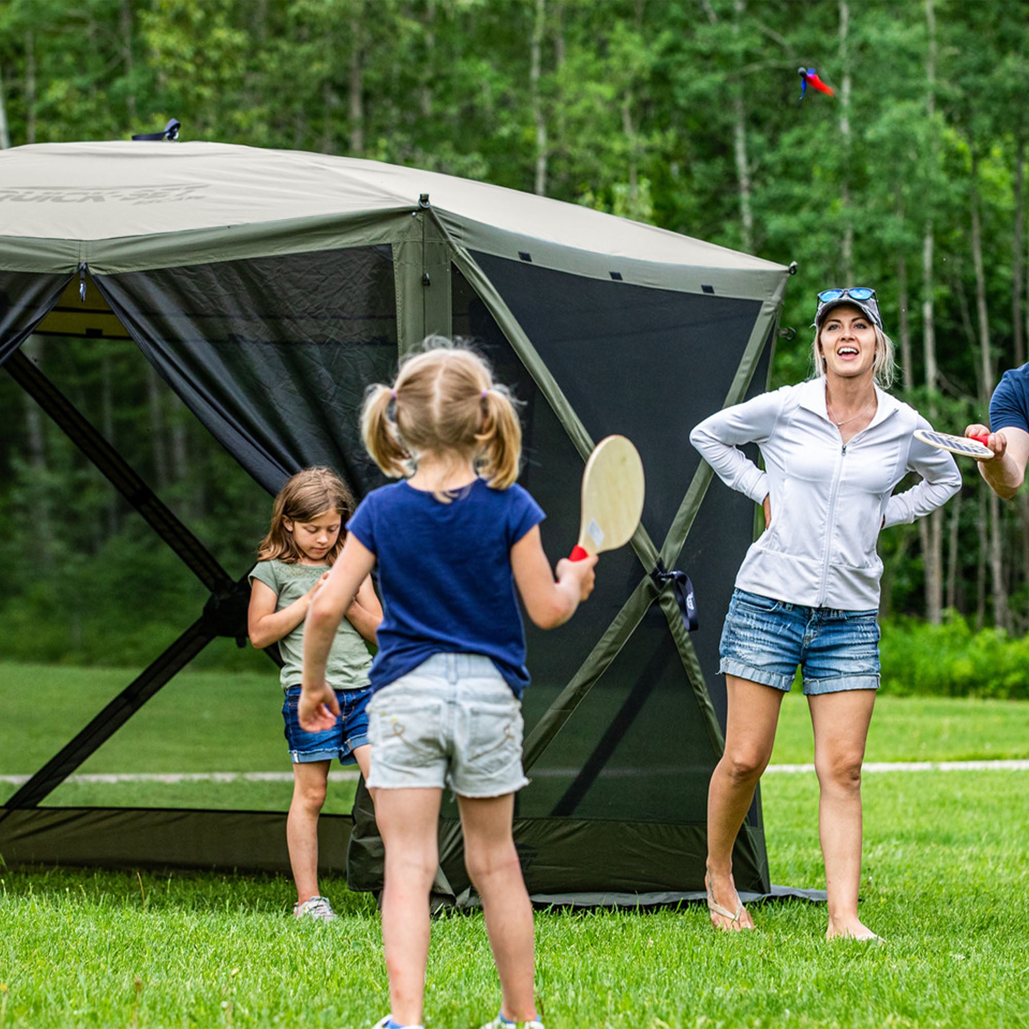 CLAM Quick-Set Escape 11.5 x 11.5 Ft Portable Canopy Shelter, Green/Tan (Used) - VMInnovations