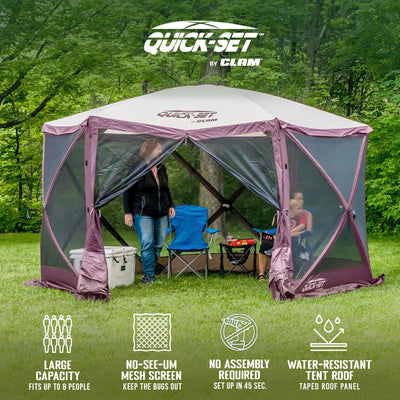 CLAM Quick-Set 11.5 x 11.5 Foot Portable Outdoor Canopy Shelter, Plum (Open Box) - VMInnovations