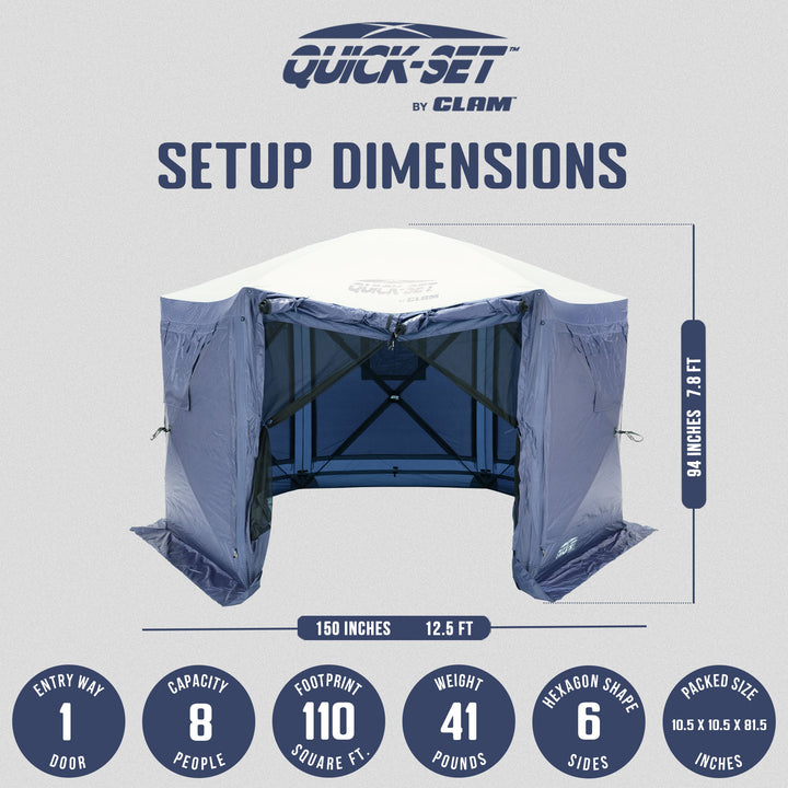 CLAM Quick-Set Pavilion 12.5 x 12.5 Ft Portable Canopy Shelter, Blue (Used)