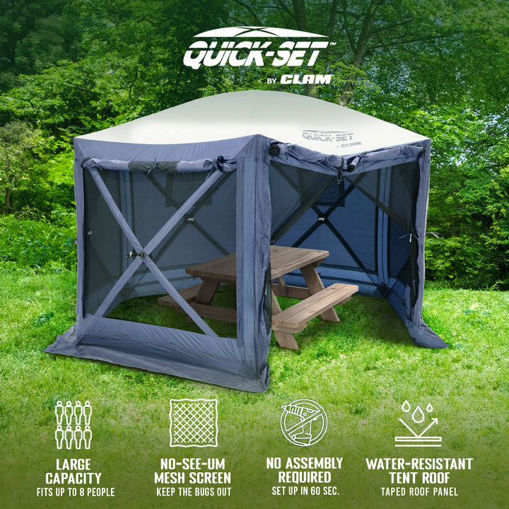 CLAM Quick-Set Pavilion 12.5 x 12.5 Ft Portable Canopy Shelter, Blue (Used)