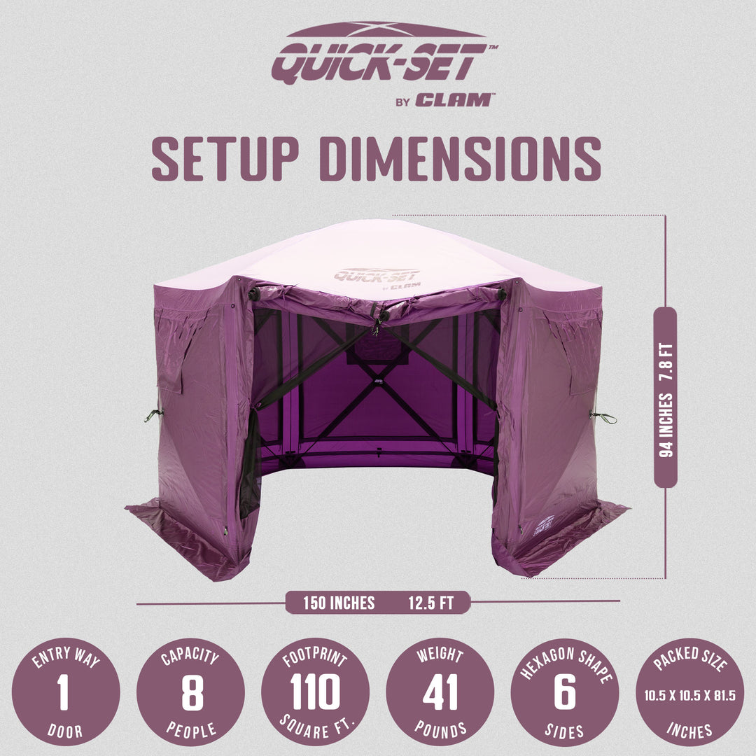 CLAM Quick-Set Pavilion 12.5 x 12.5 Ft Portable Outdoor Canopy , Plum (Open Box)